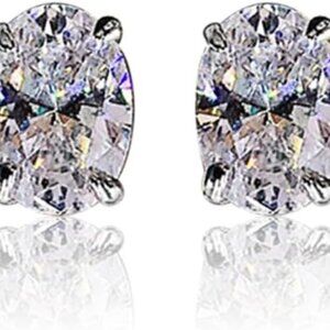 White Gold Cubic Zirconia Stud Earrings, Lightweight, Hypoallergenic